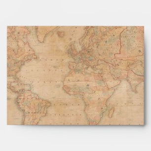 ANCIENNE CARTE MONDE couleur pâle Enveloppe de la 