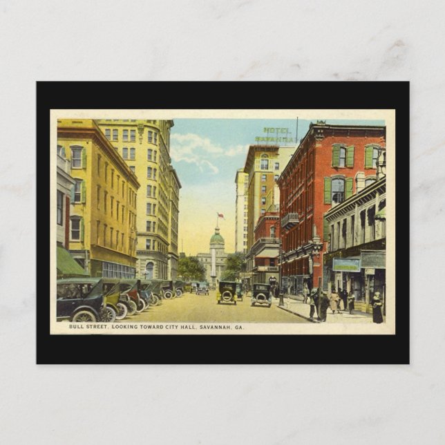 Ancienne carte postale, Bull St, Savannah, Géorgie (Devant)