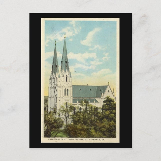 Ancienne carte postale, Cathédrale, Savannah, Géor (Devant)