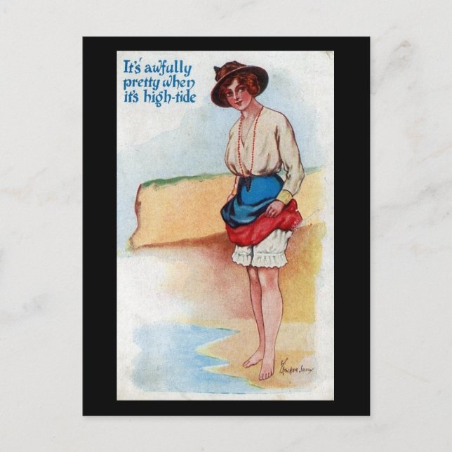 Ancienne carte postale comique - High Tide (Devant)