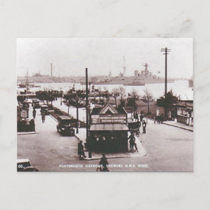 Ancienne carte postale - HMS Hood, Port de Portsmo