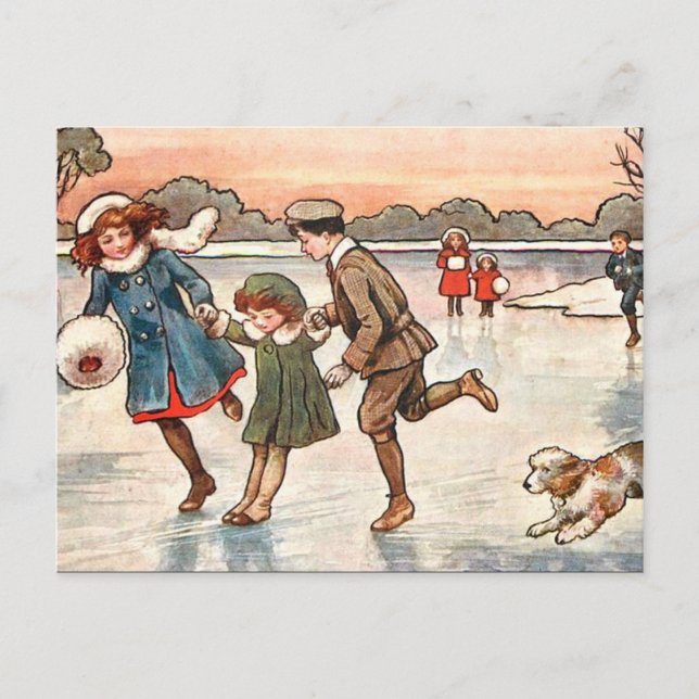 Ancienne carte postale - Patinage pour enfants (Devant)