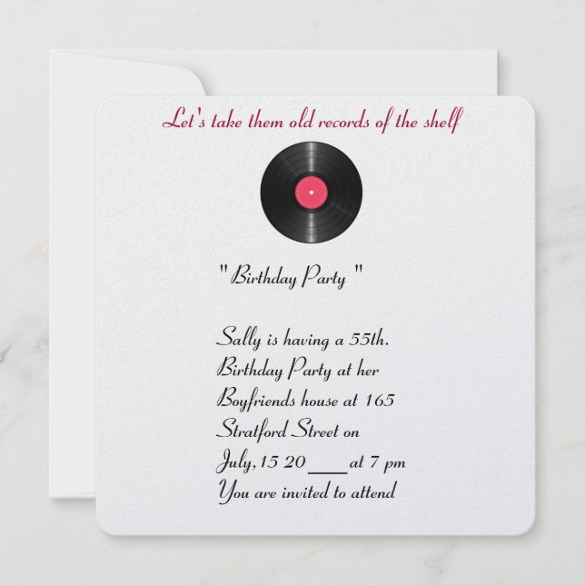 Ancienne invitation à l'anniversaire des records. (Devant)