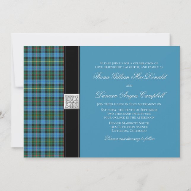 Ancienne Smith Blue Tartan Faire-part de mariage (Devant)
