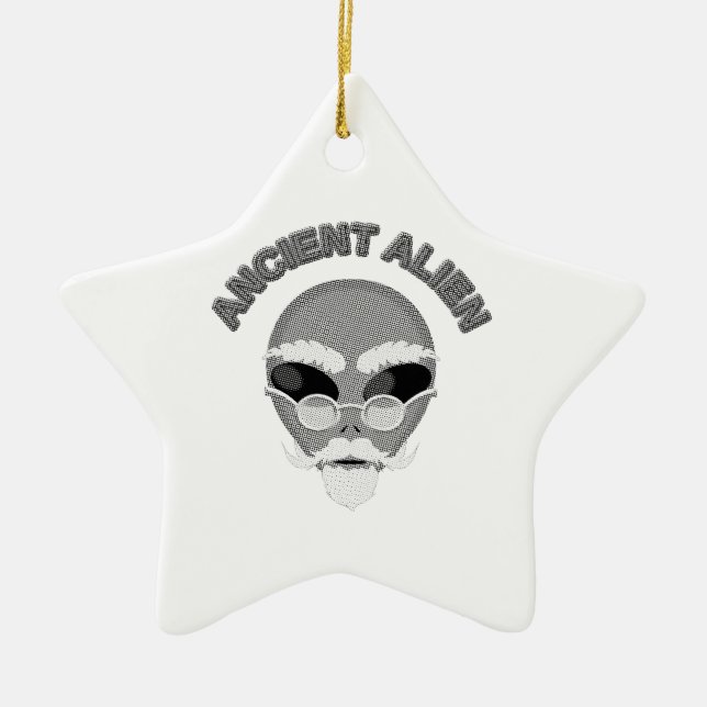 Ancient Alien Head Newsprint Ceramic Ornament (Front)