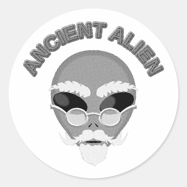 Ancient Alien Head Newsprint Classic Round Sticker (Front)