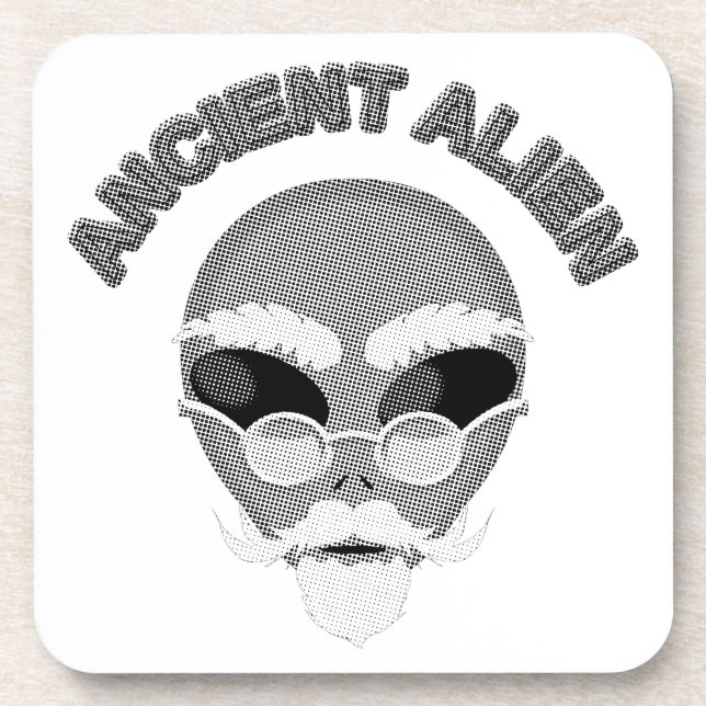 Ancient Alien Head Newsprint Coaster (Front)