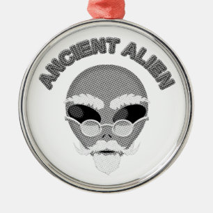 Ancient Alien Head Newsprint Metal Ornament