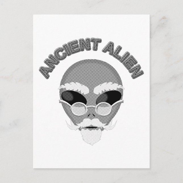 Ancient Alien Head Newsprint Postcard (Front)