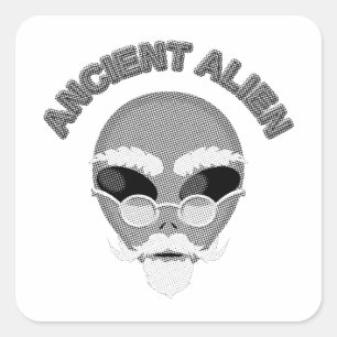 Ancient Alien Head Newsprint Square Sticker