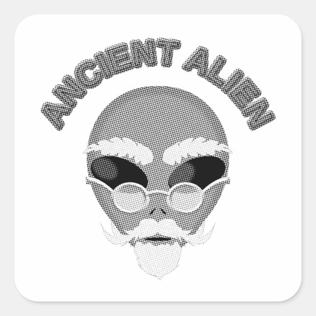 Ancient Alien Head Newsprint Square Sticker (Front)