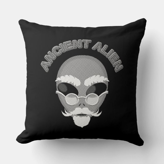 Ancient Alien Newsprint Throw Pillow (Front)