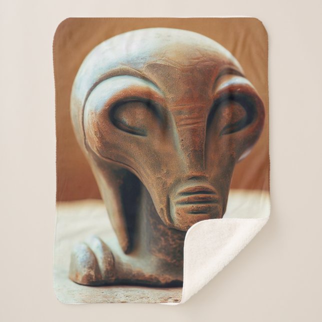 Ancient Alien Statue Sherpa Blanket (Front)