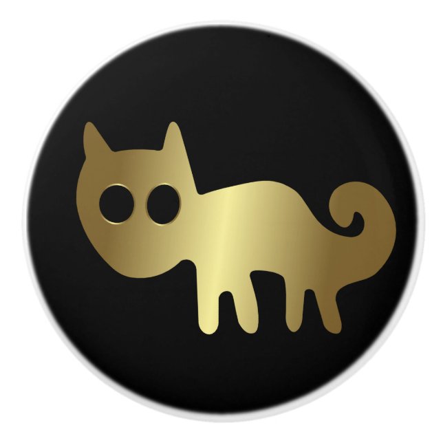 Ancient Animals Gold Cat Ceramic Knob (Front)