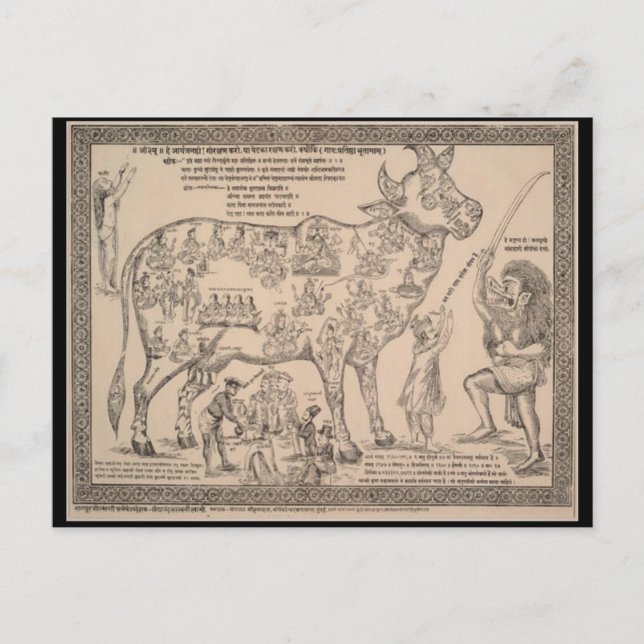 Ancient Art Postcard, Hindu Divine Cow Chart Postcard (Front)
