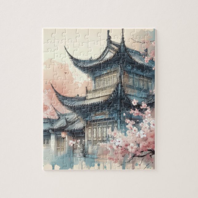 Ancient Asian Building in Spring Jigsaw Puzzle (Vertical)