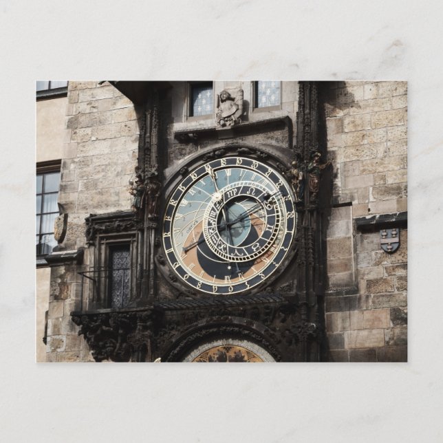 Ancient Astrology Timepiece Clock in Prague Czech Postcard (Front)