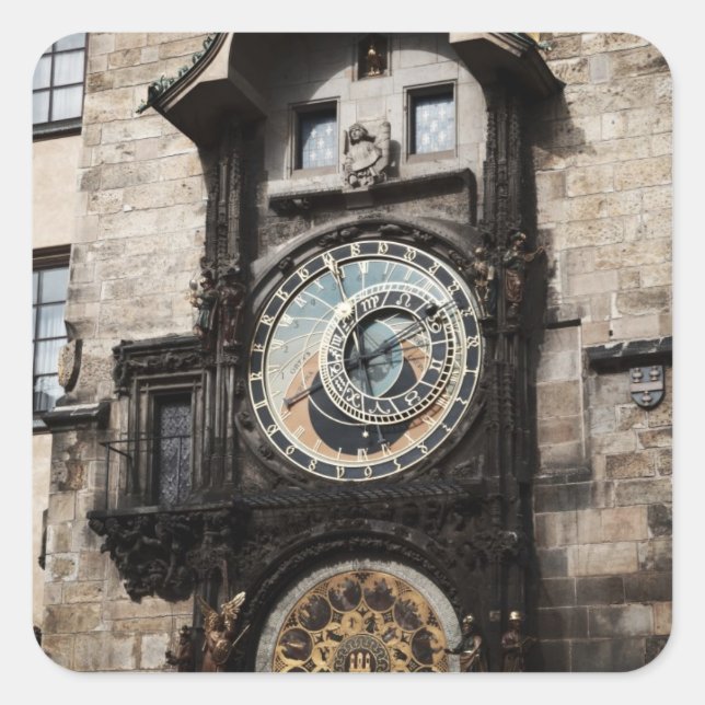 Ancient Astrology Timepiece Clock in Prague Czech Square Sticker (Front)