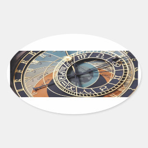 Ancient Astrology Timepiece Czech Clock. Oval Sticker