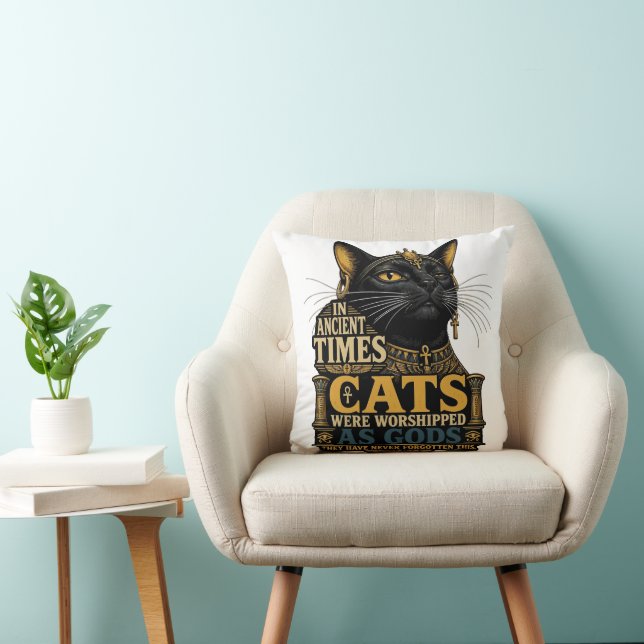 Ancient Black Cat Attitude Throw Pillow (Chair)