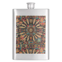 Ancient Blue "Aztec Dream" Engraved Flask