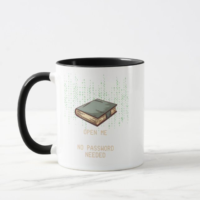 Ancient Book With Binary Code Quote for Tech Geek Mug (Left)