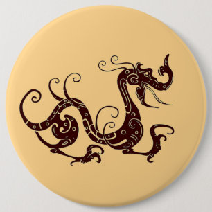 Ancient brown mystical dragon 6 inch round button