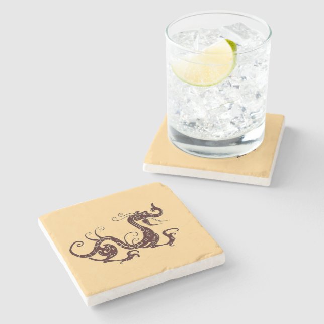 Ancient brown mystical dragon stone coaster (Side)