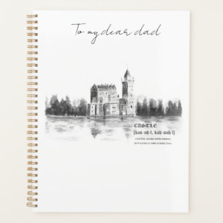 ancient castle by the lake black and white planner