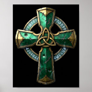 Ancient celtic cross runes irish heritage Ancient  Poster