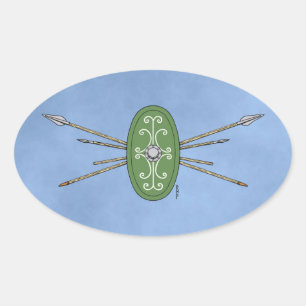 Ancient Celtic Shield and Spears Oval Sticker