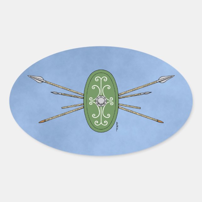 Ancient Celtic Shield and Spears Oval Sticker (Front)