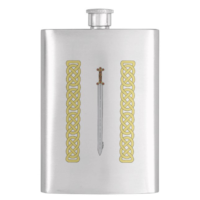 Ancient Celtic Sword and Knotwork Hip Flask (Front)