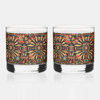 Ancient Cerulean "Aztec Dream" 12oz Rocks Glasses