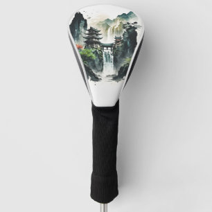Ancient Chinese Ink Landscape with Waterfall Golf Head Cover
