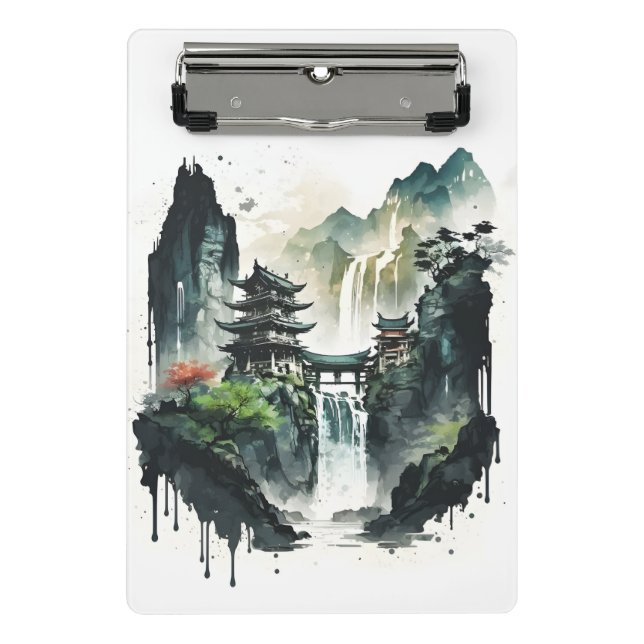 Ancient Chinese Ink Landscape with Waterfall Mini Clipboard (Front)