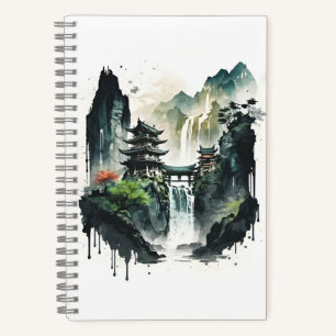 Ancient Chinese Ink Landscape with Waterfall Notebook