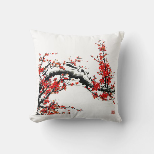 Ancient Chinese Plum Tree Throw Pillow (Front)