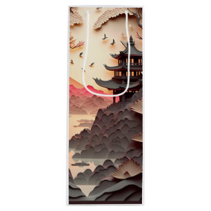 Ancient Chinese Scene Paper Cut Brown Gift Bag