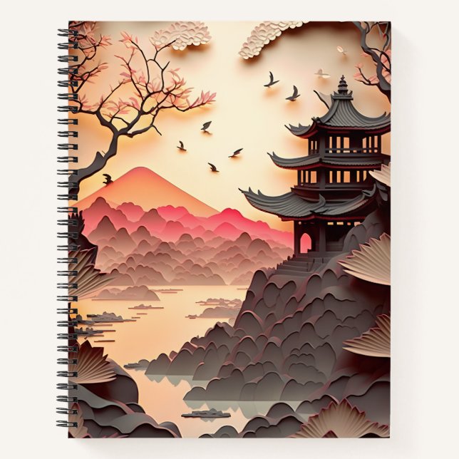 Ancient Chinese Scene Paper Cut Spiral Notebook (Front)