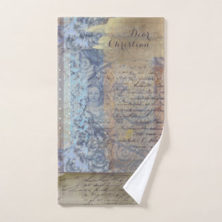 Ancient chronicles inspired brown blue custom hand towel