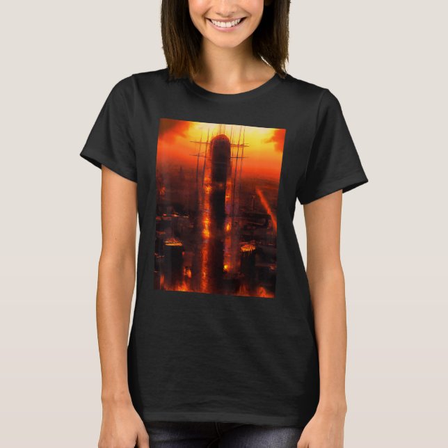 Ancient city artwork red sky T-Shirt (Front)