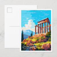Ancient Corinth Greece vintage travel illustration