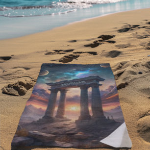Ancient Cosmic Temple – Fantasy Galaxy Ruins  Beach Towel