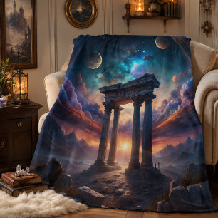Ancient Cosmic Temple – Fantasy Galaxy Ruins  Fleece Blanket