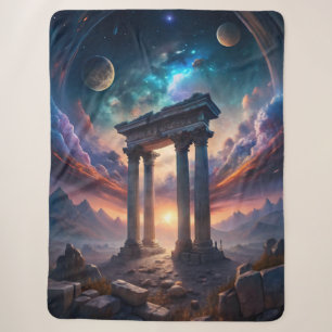 Ancient Cosmic Temple – Fantasy Galaxy Ruins Sherpa Blanket