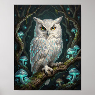 Ancient Crystalline Owl in Magical Grotto Poster