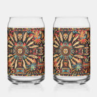 Ancient Cyan "Aztec Dream" Beverage Can Glasses Se