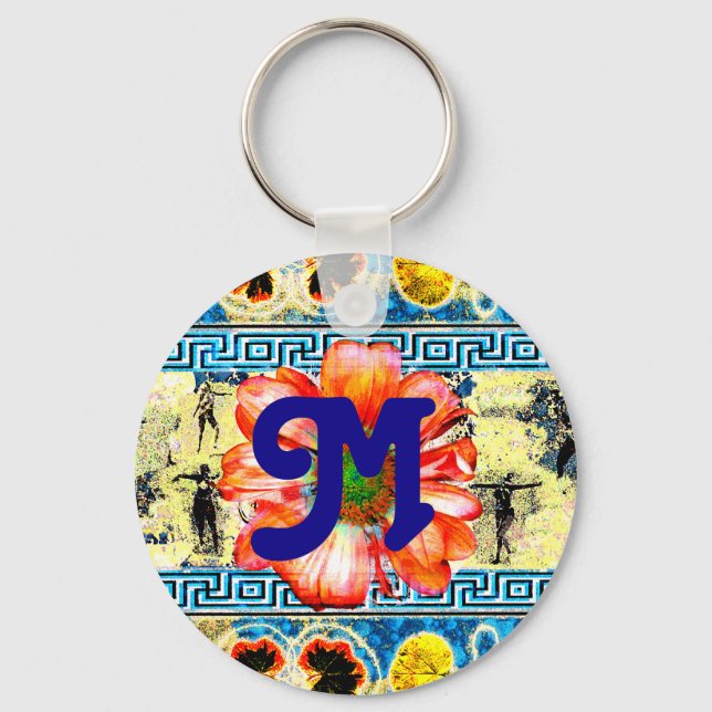 Ancient Dancewith daisy and monogram Keychain (Front)