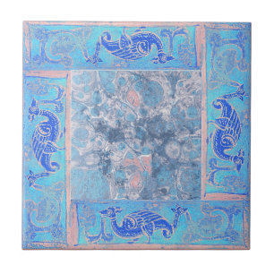 Ancient Designs In Sky Blue Third Of Four Tile